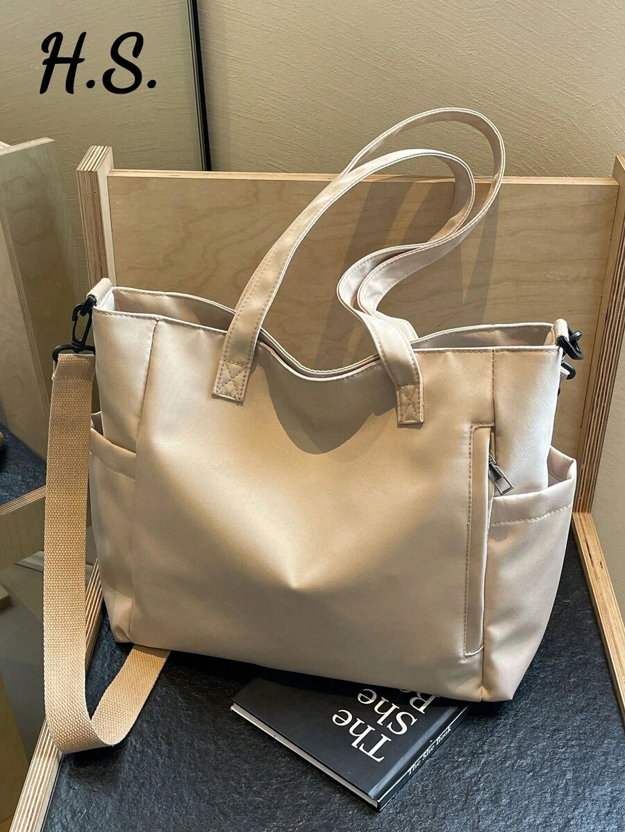 Simple Multi-Pocket Large Capacity Casual Tote Bag For Women, Commuter Friendly, Versatile, Lightweight Foldable With Zipper Closure, Suitable For Daily Use, Work, School, College Style, Tote Bags For Students, Multiple Compartments, Perfect For Beach, School, Work & Daily Use