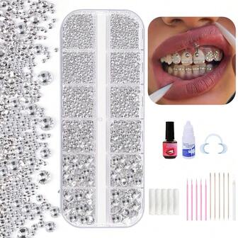 Set de 41 piezas de joyería dental con patrón geométrico creativo DIY, decoración de dientes de lujo con rhinestones, accesorios dentales de estilo minimalista de moda para uso diario, fiestas y regalos (excluye pegamento)