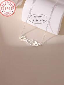 925 Sterling Silver Customized English Name Butterfly Pendant Necklace, Personalized With Your Name, Street Fashion, Unique Design, Versatile Accessory, Suitable For Any Occasion And Season, A Thoughtful Special Gift For Ladies, Family And Friends On Valentine's Day, Mother's Day, Christmas, Thanksgiving And Birthdays - Silver - View 4