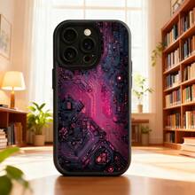 Fundas de teléfono transparentes y modernas,Cubierta de teléfono con diseño de circuito electrónico color negro y morado para hombre mujer estilo futurista ideal para uso diario en oficina hogar y viajes Aplicable a teléfonos Apple y Galaxy - Negro - Ver 2