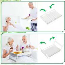 Artmeer Bed Tray Table With Folding Legs, Bamboo Breakfast Food Tray With Media Slot, Use As Platter, Laptop Desk, Snack, TV Tray Kitchen Serving Tray (White Extra-Large Size) - ColorC - View 6