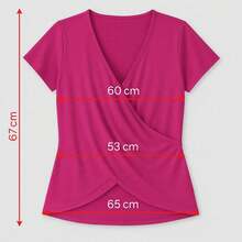 Plain Wrap Top In Viscolycra Comfortable Loose Oversized Short Sleeve Women's Fashion - Rose Red - View 3