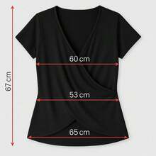 Women's Fashionable Plain Wrap Blouse In Comfortable, Loose-Fitting, Oversized, Short-Sleeved Viscose/Lycra Blend - Black - View 5