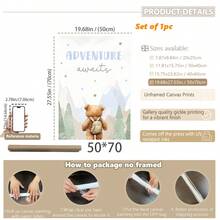 1幅帆布墙画，带框儿童房墙画，泰迪熊主题儿童房装饰：热气球、飞机、花园图案。适用于儿童房、婴儿房、育儿室、幼儿园、男孩房/女孩房、游戏室装饰。防水。派对装饰礼品。 - 彩色 - 查看 29