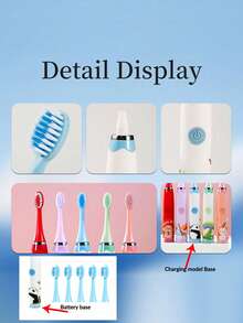 1 pieza Cepillo de dientes eléctrico recargable/a batería, Versión a batería 1 botón 1 velocidad, Versión recargable 1 botón 4 velocidades, Incluye 6 cabezales de cepillo - Verde - Ver 12