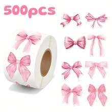 1 Roll 500pcs Valentine's Day Pink Bow Sealing Stickers, Cute Gift Box Blessing Stickers, Holiday Label Stickers - Multicolor - View 10