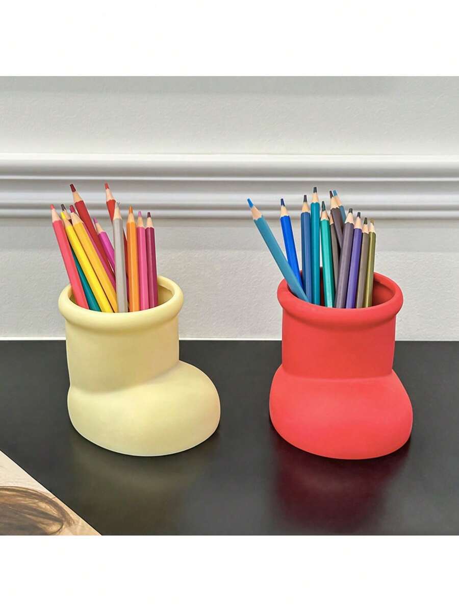 1个可爱靴子造型笔筒兼桌面收纳盒，多功能高颜值办公/学生桌面整理器，独特桌面装饰、房间装饰、家居装饰摆件、家居小摆件 - 彩色 - 查看 1