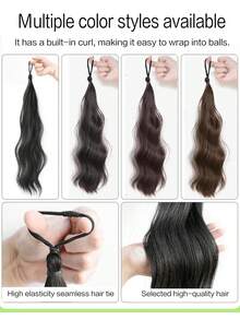 Long Wavy Synthetic Self-Winding Ponytail Hair Extensions With Elastic Rubber Band Braided Hair Bundle For Women Increase Hair