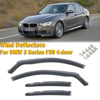GEARZAAR For BMW 3 Series F30 2012+ 4 Door Saloon Wind Deflectors 4pc Smoke Black Tinted