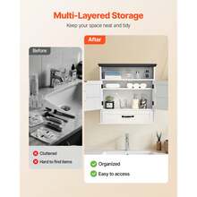 Bathroom Wall Cabinet, 2 Doors & Adjustable Shelf, Over The Toilet Storage Medicine Cabinet Wall Mounted, Hanging Organizer With Drawer & Open Partition For Laundry Room Kitchen Restroom, White - 2 Cabinets + 1 Cabinet With Partition + 2 Drawers - View 3