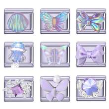 1pc Lavender Series DIY Modular Bracelet, Featuring Butterfly, Shell, Heart, Moon Elements, Rhinestone Design, Urban Casual Style, Essential For Christmas & Halloween, Autumn Tones, Local , Practical & Fashionable, Christmas Style, Charming Design, Stainless Steel Jewelry, Christmas Decor - M293579 M293580 - View 2