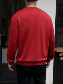 Men's Casual Letter Print Crew Neck Sweatshirt, Spring & Autumn - Red - View 2