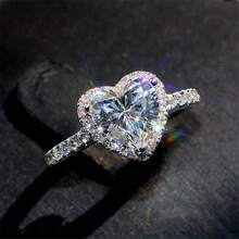 1PCs New European And American Ladies Ring Heart-Shaped Marriage Engagement Finger Ring Holiday - 銀色 - 查看 1