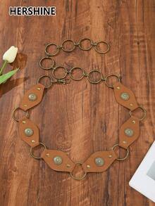 Hershine 1 pezzo Cintura vita vintage punk con rivetti e catena, stile asimmetrico cowboy/cowgirl con fibbia in metallo, decorazione con anelli di rivetti stile Y2K Goth, adatta per abiti, regalo perfetto per donne, feste, uso quotidiano, Natale, Ringraziamento, San Valentino - Corda di cintura con giunzione circolare - Visualizzare 7