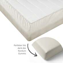 Sleepling Flannelette Fitted Sheet, Made In Germany, 100% Cotton, Mattresses Up To 23 Cm High, All-Round Elastic, Oeko-Tex, Washable At 60 ° C, 90 X 200 Cm, Light Blue - Cream - View 3