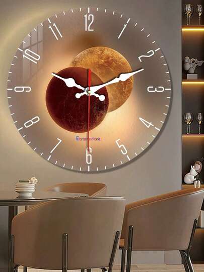 Pc 10 Inch/12 Inch Verlichting Shadow Art Frameless Wood Wand Clock, Planet Pattern, Silent Non Ticking, Living Room, Bedroom, Dining Kitchen, Office Home ation Crafts, Round Friends, Battery Powered (No Battery) Room