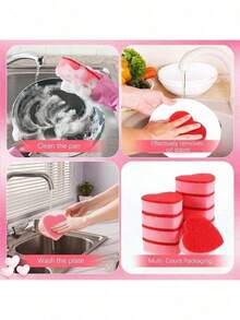 Bộ 5/3 miếng bọt biển hình trái tim, thích hợp để lau dọn nhà bếp, rửa chén, cọ nồi, vệ sinh phòng tắm, món quà lý tưởng cho người lớn tuổi (màu ngẫu nhiên) - Nhiều màu - Xem 5