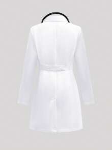 cimmuovere Women's Long Sleeve Multi-Pocket Scrubs Nurse Scrubs Workwear Dentist Healthcare Pet Hospital Laboratory White Coat Spring - White - View 10