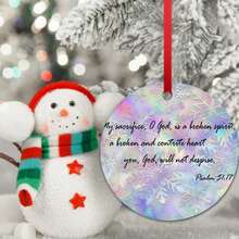 2025 1pc 2D Ceramics Souvenir 2.9 Inch My Sacrifice O God Is A Broken Spirit Merry Christmas Ceramics Souvenir Single-Side Print Inspiring Positive Quotes Ceramic Tree Xmas Ornament Memorable Keepsake - 粉紅白色 - 查看 3