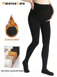 1 pezzo Collant termici da maternità, colore nero tinta unita, elastici e caldi, adatti per la gravidanza precoce, intermedia e avanzata, autunno/inverno, confortevoli