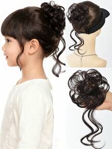 1个儿童发髻接发假发圈合成儿童假发女孩花朵头饰假发弹力橡皮筋发髻发髻儿童假发发饰 - 彩色 - 查看 14