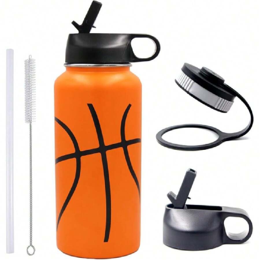 32 Oz Basketball Water Bottle, Wide Mouth Sports Flask Metal Travel Mug With 2 Lids, Stainless Steel Double Wall Vacuum Insulated Leak Proof Water Bottles, Basketball Accessories Gifts For Boys Girls,27007893 - Hoa hồng vàng - Xem 1