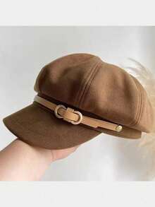 1pc Women's Seamless PU Leather Beret Hat, Solid Color Cloud Painter Cap, Newsboy Cap, Fashionable Versatile Beanie For Autumn/Winter, Suitable For Outdoor, Walking, Skiing, Riding, Travel, Party, Daily Use