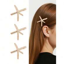 3pcs Vintage Faux Pearl Decor Starfish Shaped Hair Clip Stylish Hair Bun Maker Accessory, Suitable For Women And Girls For Daily Wear ,Flat Claw Clip, Claw Clips, Clips For Hair, Hair Slide, Hair Claws, School Stuff - 彩色 - 查看 8
