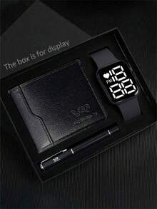 3/1 Set, A Simple And Stylish, Affordable Silicone Strap Student Cartoon Electronic Digital Watch (Suitable For Boys To Wear). Boys' Watch + A Black High-End Style Wallet Case + A Black Overall Style Pen. This Is An Excellent Gift For Boys When They Go To School, And A Christmas Gift For Boys. - Multicolor - View 2