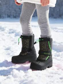 Kids Snow Boots Water-Repellent Mid-Calf Cold Weather Boots For Toddlers To Big Kids - 綠色 - 查看 1