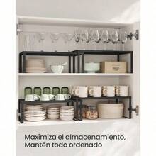 SONGMICS Especiero Estante para Especias Organizador para Armarios Apilable Ampliable Juego de 2 Estantes Metálicos Negro Tinta MKCS401B01 - Tinta negra - Ver 3