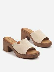 Soft Suede Platform Slides For Women - Summer Casual - Beige - View 5