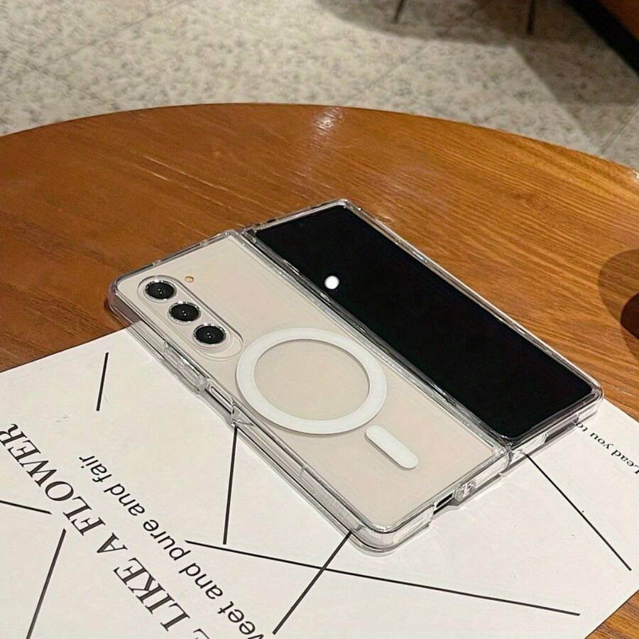Suitable For  Z Fold 7 6 Z Fold 5 Z Fold 4 Z Fold 3 Luxury Folding Transparent Protective Case Magnetic Wireless Charging Shockproof Back Cover, Foldable Phone Case, Minimalist Cover, High-Quality Cover, Durable Material, Smartphone Users,  Users - Clear - View 1