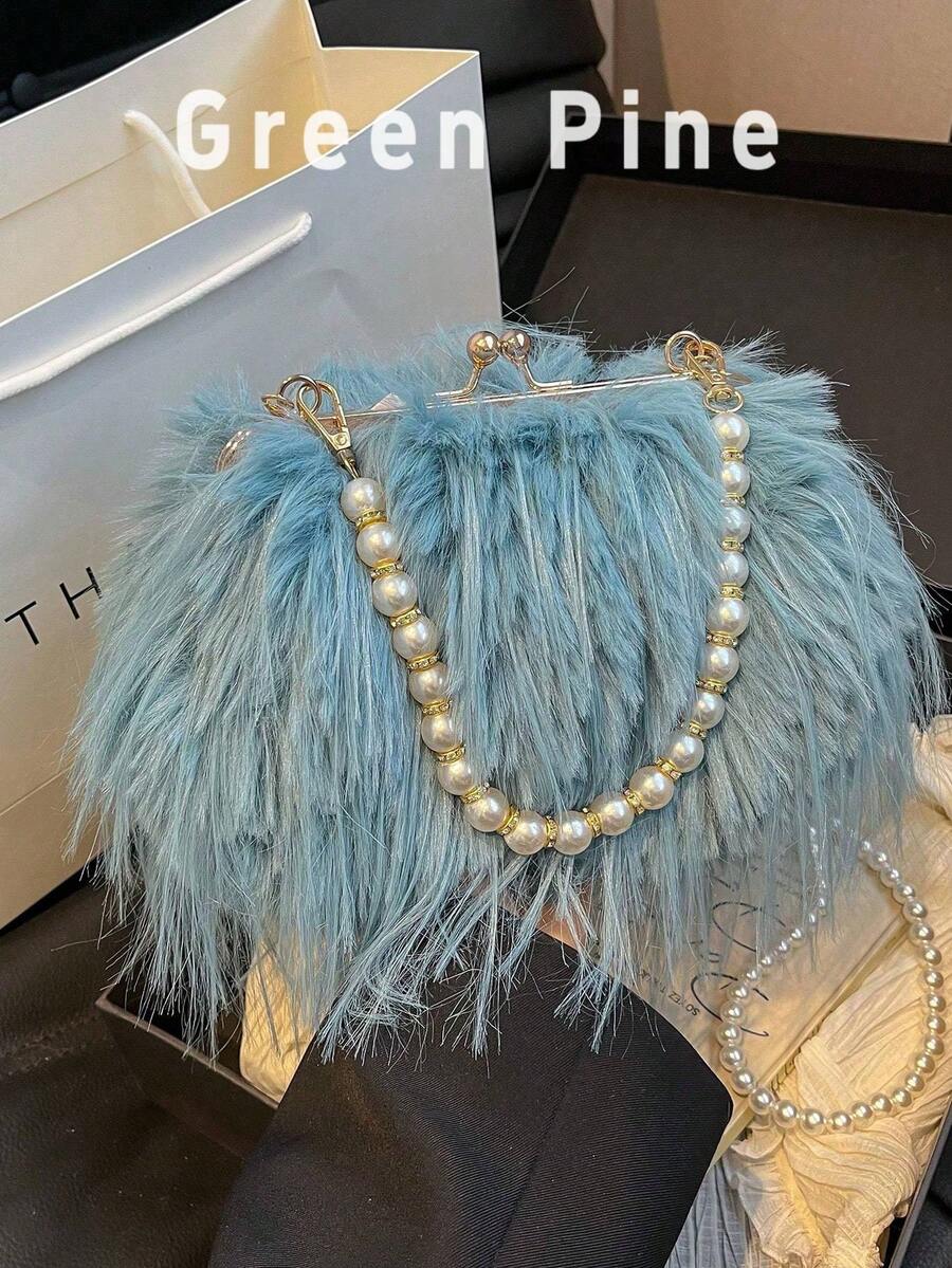 Fashionable Khaki Flap Chain Plush Handbag, Versatile Women Shoulder Bag For Daily Commute And Mobile Phone,Fringe Bag