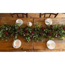 1 opakowanie 6,07-stopowego wianka z cedru ze spiczastym czubkiem, sztuczny wianek z sosny Anna, świąteczna dekoracja do wnętrz i na zewnątrz, zimowy wianek, wiecznie zielony wianek z realistycznym cedrem i cyprysem, odpowiedni na świąteczny kominek, dekoracja stołu jadalnego - Wielokolorowe - Zobacz 5