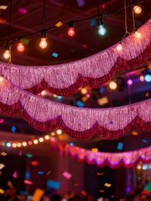 Pink Scalloped Metallic Tinsel Banner, Pink Fringe Backdrop 5.9 Ft Pink Foil Fringe Garland, Fringe Banner - Layered Party Tinsel Garland For Party Banners Bachelorette Decorations, Birthday Photo Booth Backdrop, Happy Birthday Decor, New Year Party Decor, Bridal Shower Wicked Banner,Valentines Decor - Multicolor - View 5
