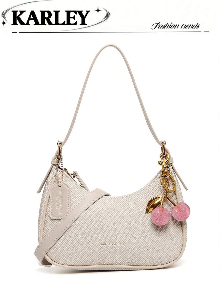 2026 New Fashion Classic Versatile Letter Graphic Design Solid Color PU Material Shoulder Bag, Suitable For Shopping, Y2K Underarm Bag, Purse - White - View 1