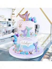 26 件或 2 件装美人鱼蛋糕装饰摆件，美人鱼贝壳海星鱼尾蛋糕装饰套装，紫色鱼尾，海洋美人鱼主题派对，生日派对蛋糕装饰，紫蓝色球形蛋糕顶部装饰。（请勿直接接触蛋糕；请搭配托盘和白色裱花袋使用。）