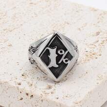 时尚不锈钢戒指，独特1%设计，适合送给妈妈、爸爸、同事、朋友、男友、情侣。 - 黑色 - 查看 7