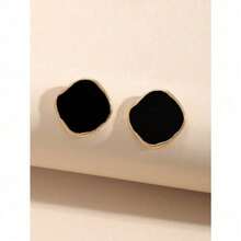 1 Pair Of Simple Fashion Black Square Daily Dating Commuter Stud Earrings - 黑色 - 查看 2