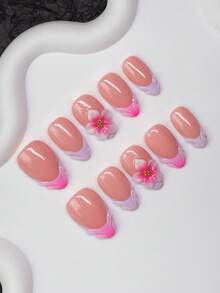 Bộ 10 móng tay giả phong cách Y2K Baddie hình quả hạnh nhân thủ công, màu nude và hồng với đầu móng kiểu Pháp và họa tiết hoa, phù hợp cho phụ nữ và trẻ em gái, bao gồm dụng cụ, có thể dùng cho tiệc tùng, khiêu vũ và sử dụng hàng ngày, món quà tuyệt vời cho các quý cô - Nhiều màu - Xem 2