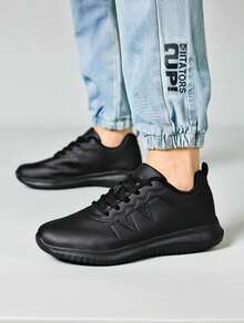 Non Slip Black Shoes For Women Food Service, Kitchen Chef Oil-Proof Slip Resistant Work Shoes For Unisex Waterproof Comfort Lightweight Sneakers With Lace Up Women Nursing Shoes Water & Oil Resistant, Comfortable,Men's Breathable, Lightweight Slip Resistant Shoes - 黑色 - 查看 4