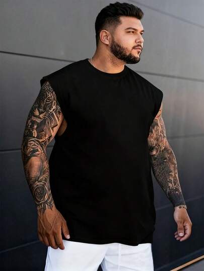 加大码男士纯色圆领休闲宽松背心