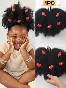 1pc Kids Braided Ponytail For Girl Big Go Afro Kinky Marley Ponytail With Elastic Bow Clip Soft Hair