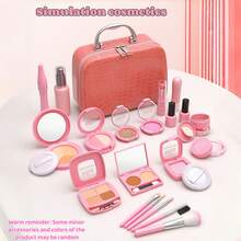 22pcs Christmas Makeup Toy Set For Girls, Includes Makeup Bag, Pretend Makeup Toys, Portable Makeup Case With Storage Box, Suitable For 3-9 Years Old, Makeup Gift Set