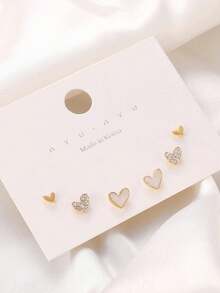 3pairs/Set Chic Individuality Delicate Heart-Shaped Rhinestone Earring Sets ,Casual Versatile Sporty Outdoor Earrings, For Women&Teen Wedding Banquet Prom Dating Gifts Summer Vacation Travel Music Festivals ,Suitable For Holiday Wear ,Mother's Day Gift - 黃金 - 查看 8
