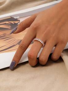 Nooxian 1pc Micro-Inlaid Zirconia Stone Ring, Suitable For Daily Wear - Rose Gold - View 2