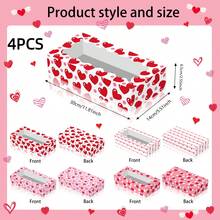 4pcs Valentine's Day Cookie Box 11.81 X 5.51 X 2.55 Inch Valentine's Day Bread Box With Window Heart-Shaped Gift Box For Candy, Cupcake, Donut, Wedding, Valentine's Day, Holiday Pastries - Multicolor - View 1