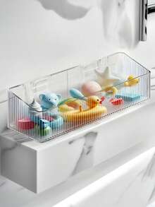 1pc Kids Bath Storage Rack, Drill-Free Installation, Hollow Bottom Bathroom Organizer Shelf