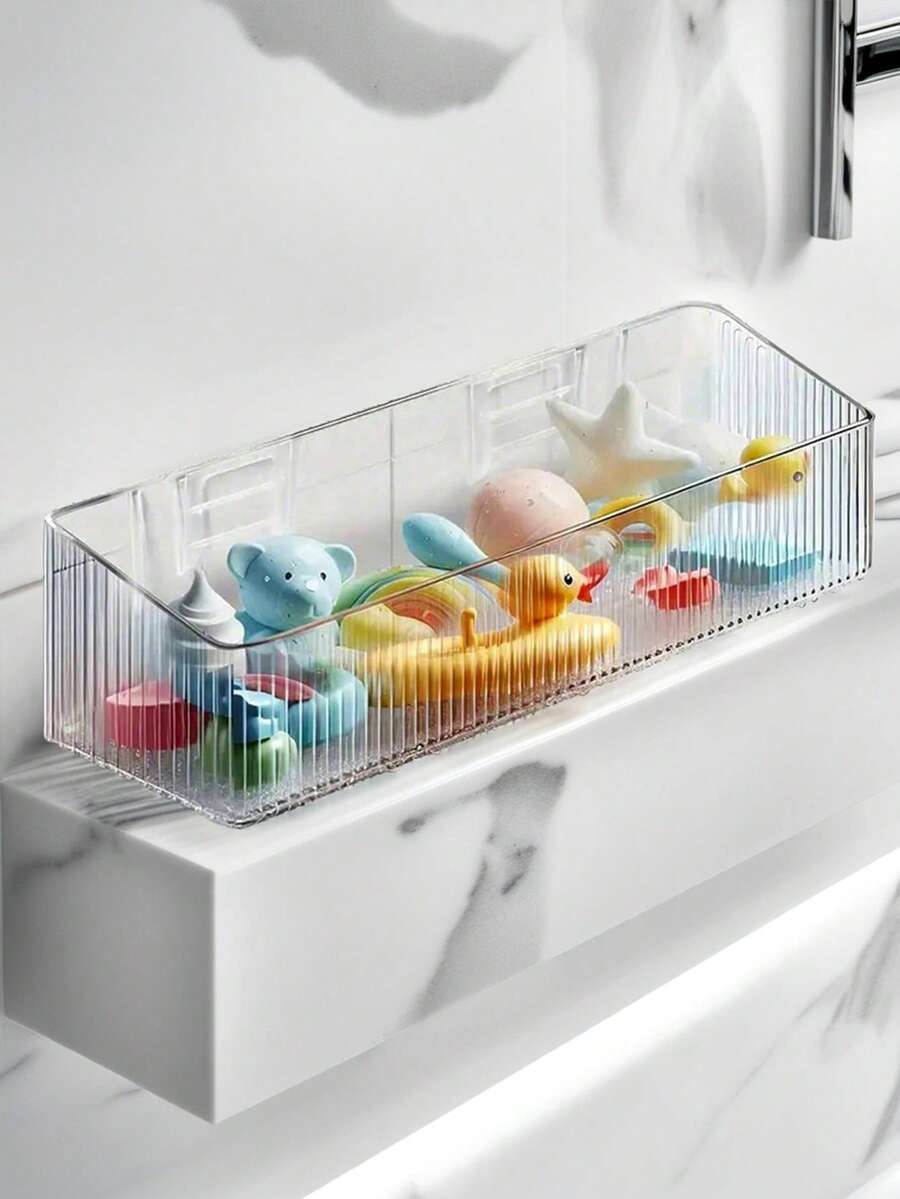 1pc Kids Bath Storage Rack, Drill-Free Installation, Hollow Bottom Bathroom Organizer Shelf